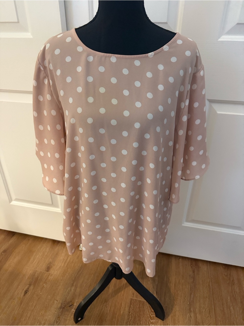 Polka Dot Women’s Short Sleeve Polka Dot Pink and White Blouse Office Church XL